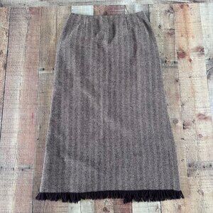 Harve Bernard Sport vintage wool midi skirt brown stiped with fringe women's 12